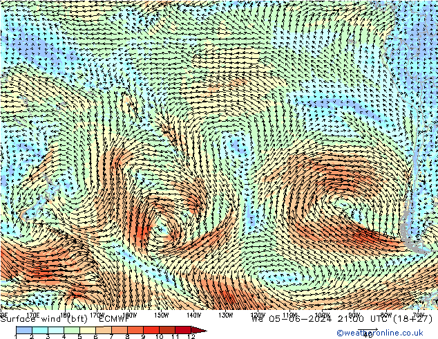  10 m (bft) ECMWF  05.06.2024 21 UTC