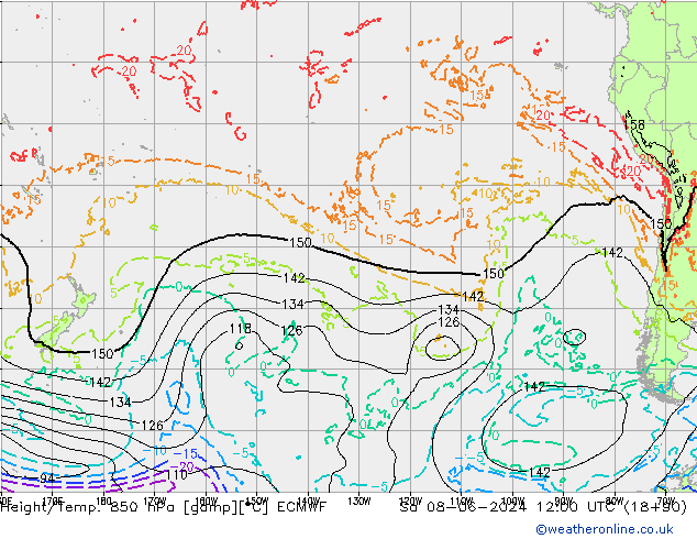 Height/Temp. 850 hPa ECMWF so. 08.06.2024 12 UTC