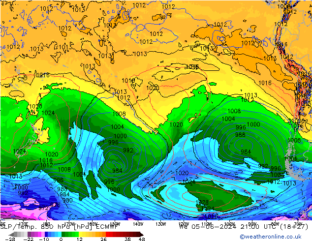 SLP/Temp. 850 hPa ECMWF wo 05.06.2024 21 UTC