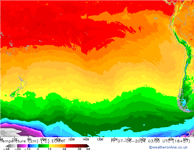 Temperature (2m) ECMWF Pá 07.06.2024 03 UTC