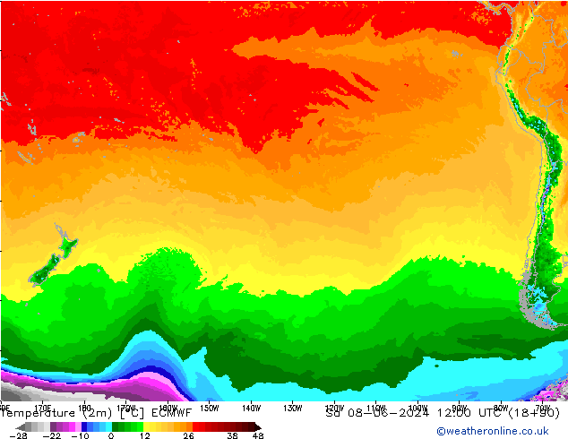 Temperatura (2m) ECMWF sáb 08.06.2024 12 UTC