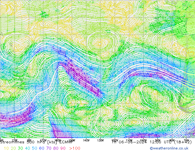 Linea di flusso 500 hPa ECMWF gio 06.06.2024 12 UTC