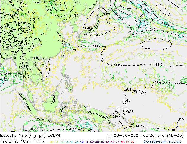 Isotachs (mph) ECMWF чт 06.06.2024 03 UTC