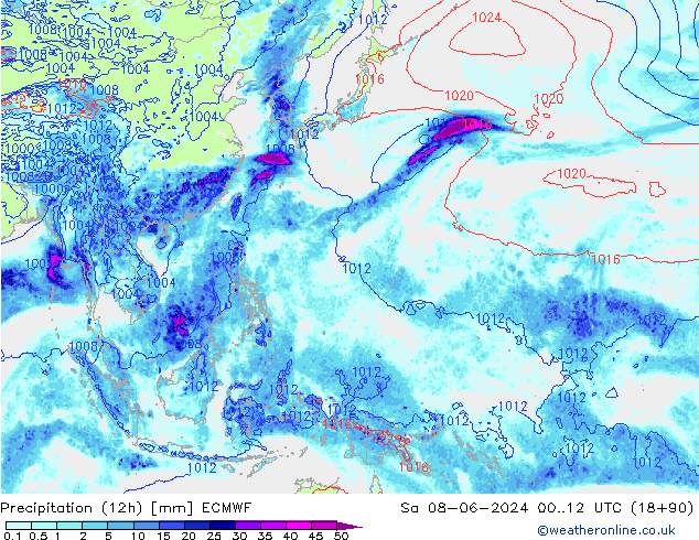 Precipitação (12h) ECMWF Sáb 08.06.2024 12 UTC