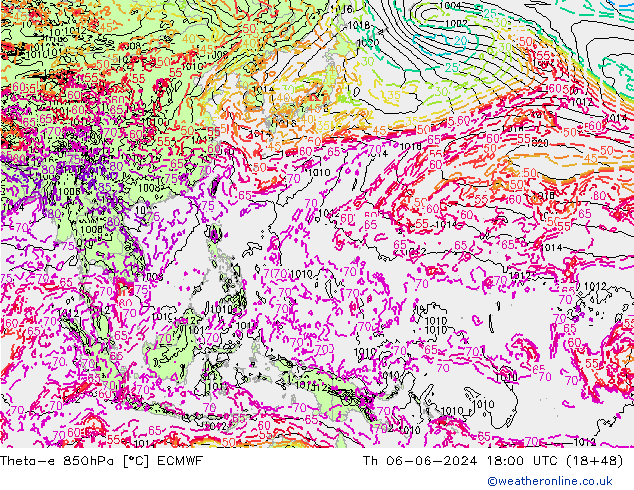 Theta-e 850hPa ECMWF czw. 06.06.2024 18 UTC