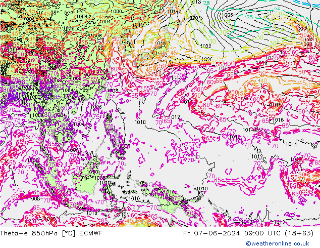 Theta-e 850hPa ECMWF ven 07.06.2024 09 UTC