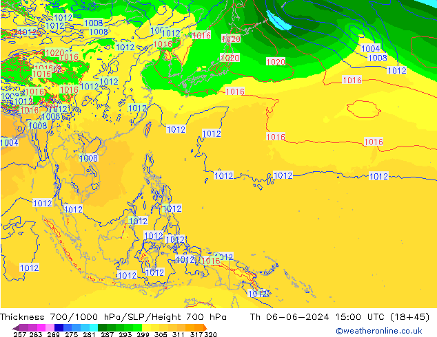 Thck 700-1000 hPa ECMWF Čt 06.06.2024 15 UTC