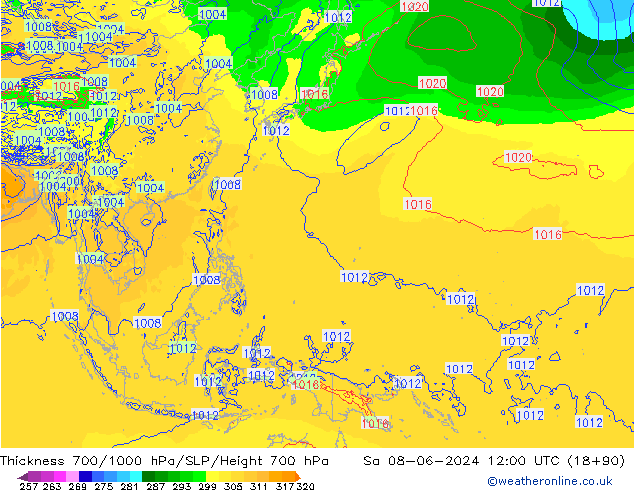 Thck 700-1000 hPa ECMWF Sa 08.06.2024 12 UTC