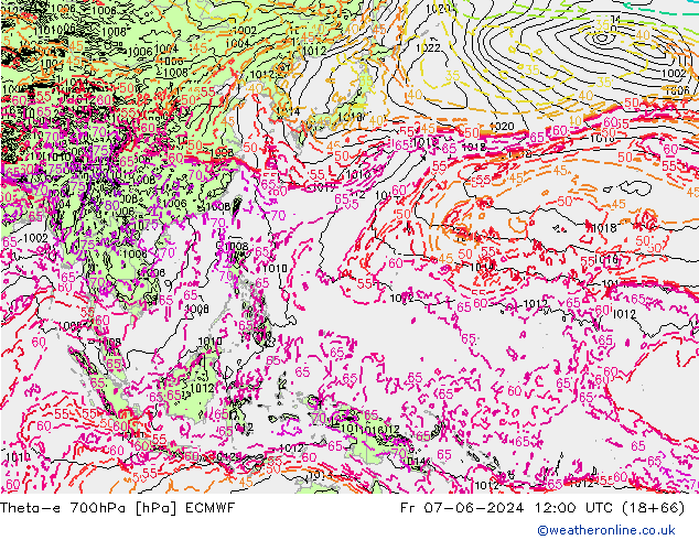 Theta-e 700hPa ECMWF Fr 07.06.2024 12 UTC