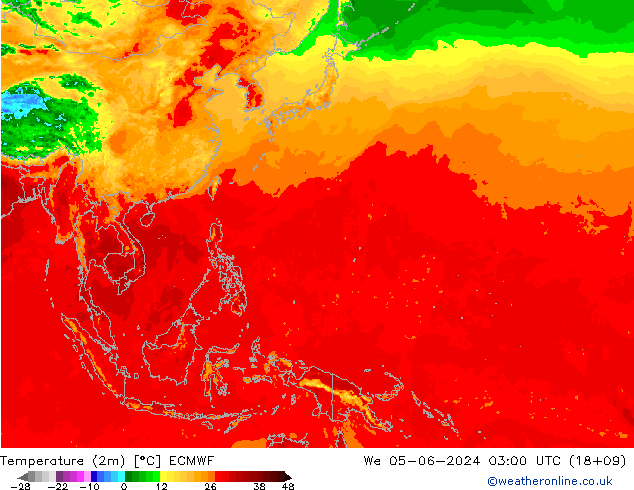 Temperature (2m) ECMWF We 05.06.2024 03 UTC