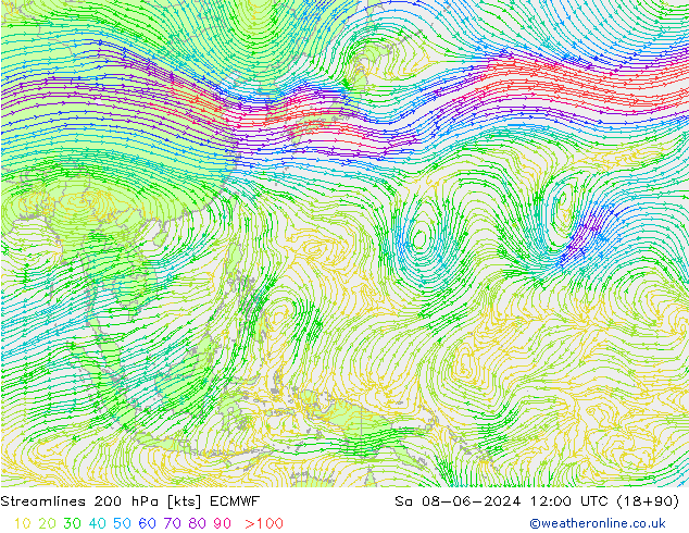 Streamlines 200 hPa ECMWF Sa 08.06.2024 12 UTC