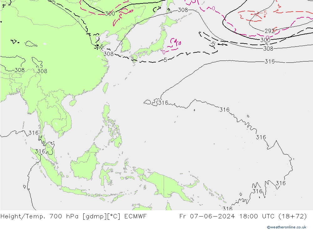 Height/Temp. 700 hPa ECMWF Sex 07.06.2024 18 UTC