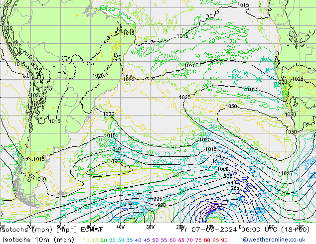 Eşrüzgar Hızları mph ECMWF Cu 07.06.2024 06 UTC