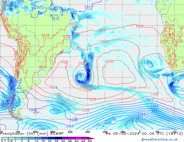 осадки (6h) ECMWF ср 05.06.2024 06 UTC