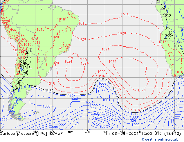 Atmosférický tlak ECMWF Čt 06.06.2024 12 UTC