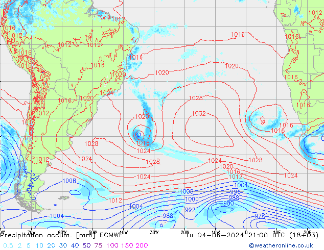 Precipitation accum. ECMWF wto. 04.06.2024 21 UTC