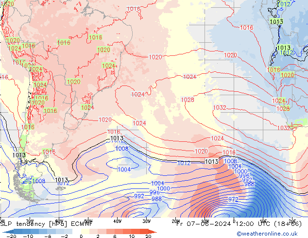 SLP tendency ECMWF Sex 07.06.2024 12 UTC