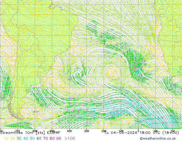 Linha de corrente 10m ECMWF Ter 04.06.2024 18 UTC