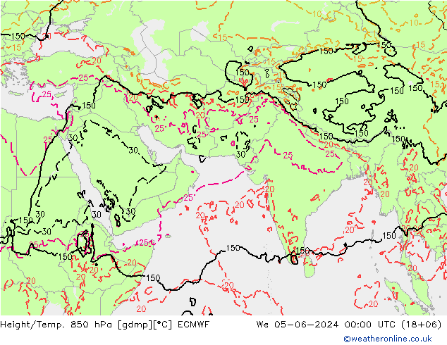 Geop./Temp. 850 hPa ECMWF mié 05.06.2024 00 UTC