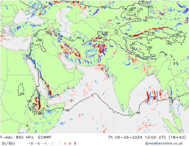 T-Adv. 850 hPa ECMWF Th 06.06.2024 12 UTC