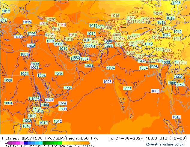 Thck 850-1000 hPa ECMWF Tu 04.06.2024 18 UTC