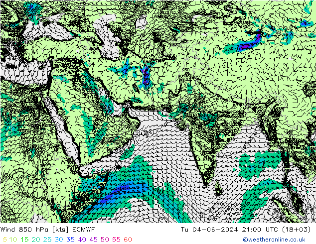 风 850 hPa ECMWF 星期二 04.06.2024 21 UTC