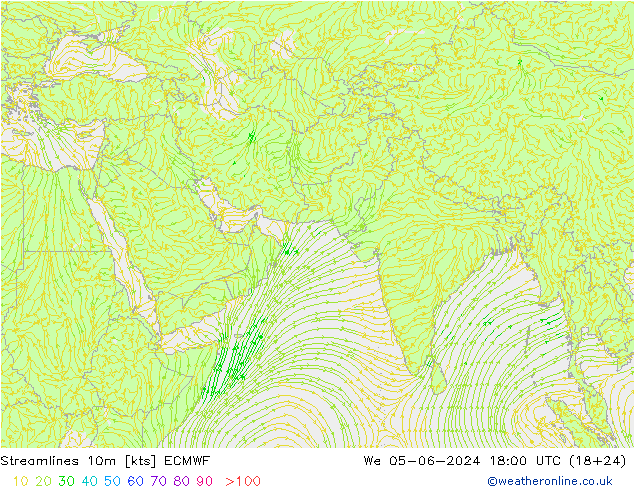 Línea de corriente 10m ECMWF mié 05.06.2024 18 UTC