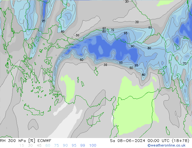 RH 300 hPa ECMWF Sa 08.06.2024 00 UTC