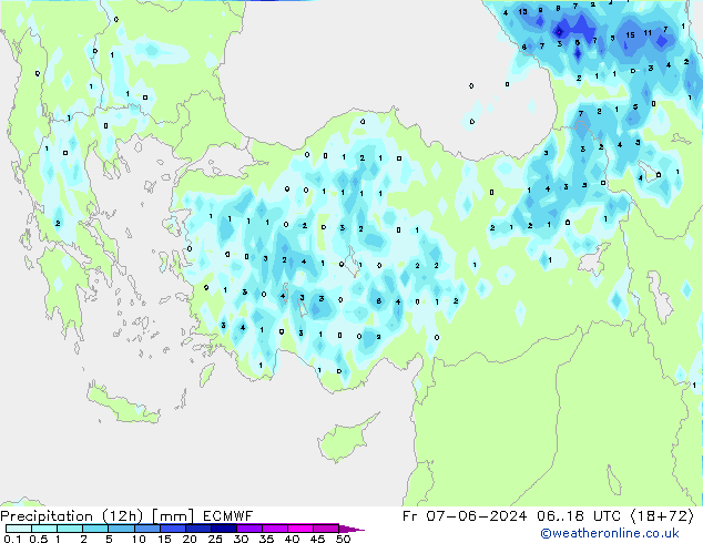 Yağış (12h) ECMWF Cu 07.06.2024 18 UTC