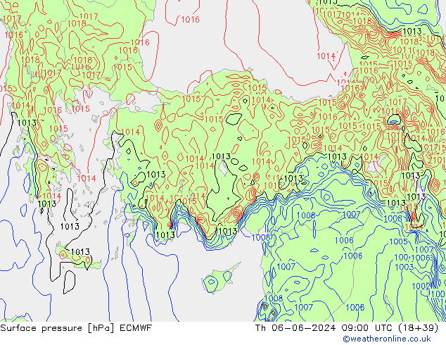 pressão do solo ECMWF Qui 06.06.2024 09 UTC