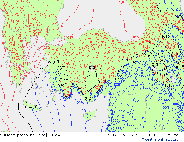 Presión superficial ECMWF vie 07.06.2024 09 UTC