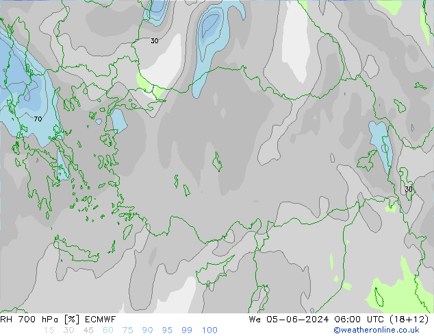 Humedad rel. 700hPa ECMWF mié 05.06.2024 06 UTC