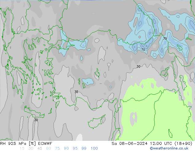 RH 925 hPa ECMWF sab 08.06.2024 12 UTC