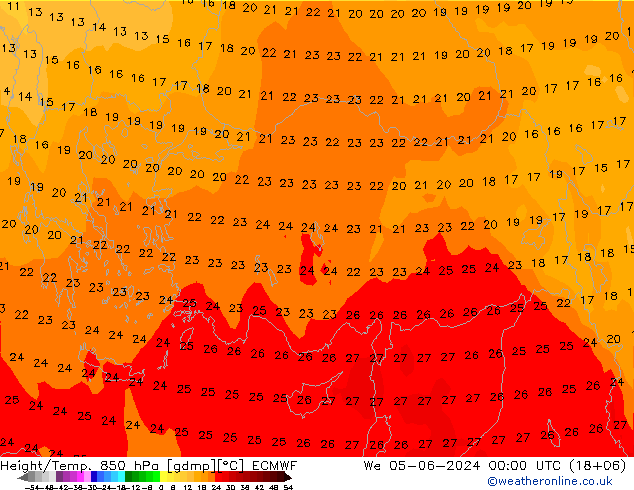 Height/Temp. 850 hPa ECMWF We 05.06.2024 00 UTC