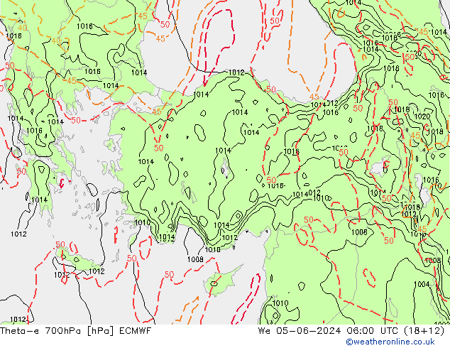 Theta-e 700гПа ECMWF ср 05.06.2024 06 UTC