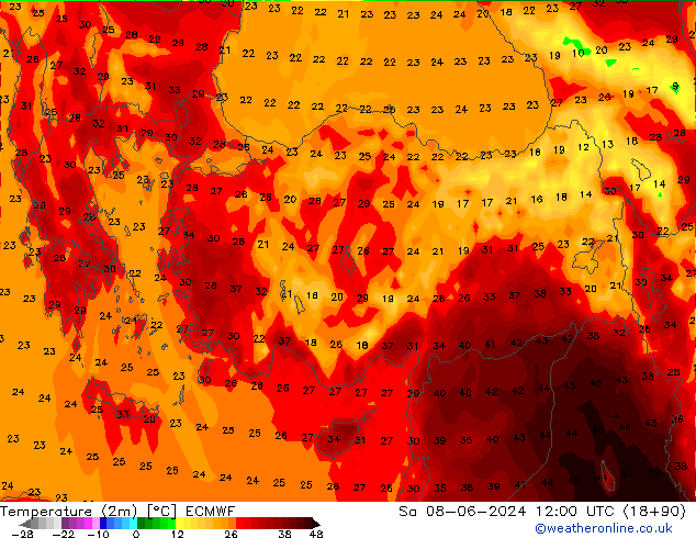 Temperatura (2m) ECMWF Sáb 08.06.2024 12 UTC