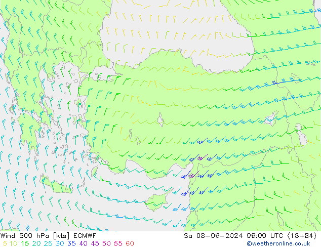 Wind 500 hPa ECMWF Sa 08.06.2024 06 UTC