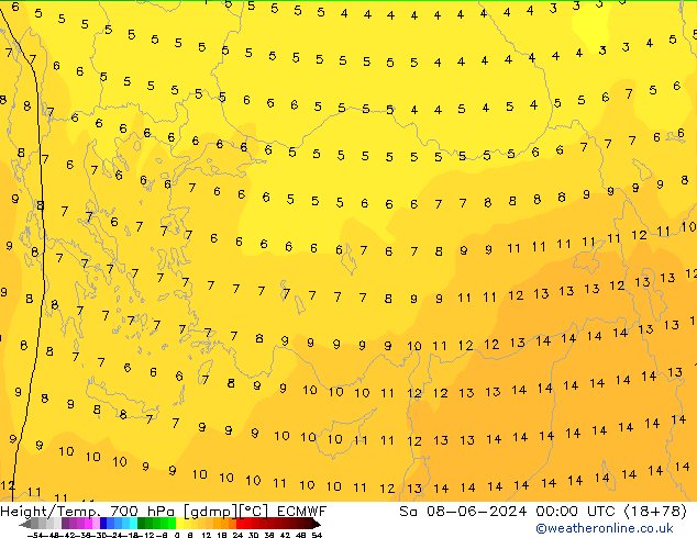 Height/Temp. 700 hPa ECMWF  08.06.2024 00 UTC