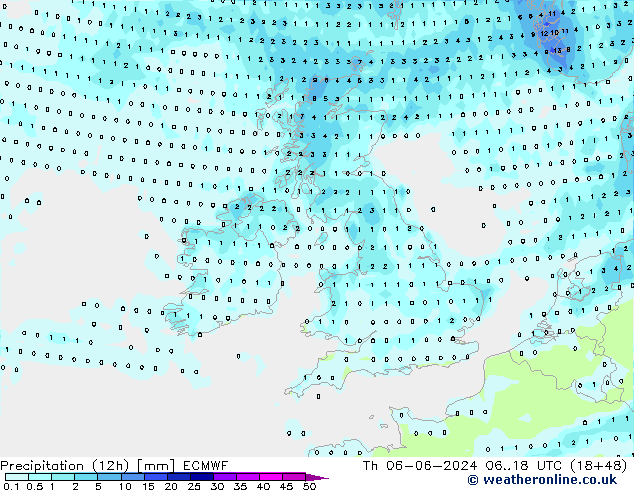 Yağış (12h) ECMWF Per 06.06.2024 18 UTC