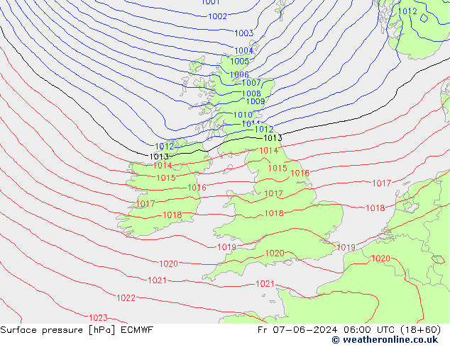 Surface pressure ECMWF Fr 07.06.2024 06 UTC