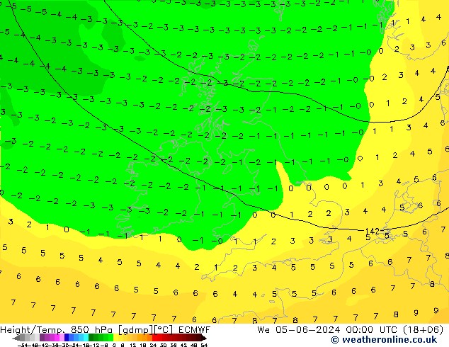 Z500/Rain (+SLP)/Z850 ECMWF St 05.06.2024 00 UTC