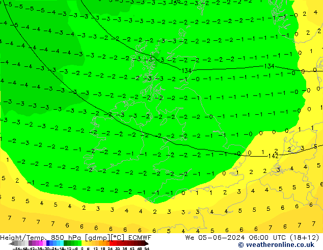 Height/Temp. 850 hPa ECMWF Qua 05.06.2024 06 UTC