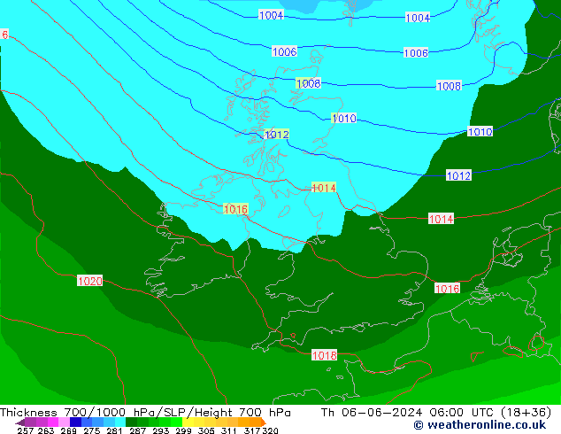 Thck 700-1000 hPa ECMWF gio 06.06.2024 06 UTC