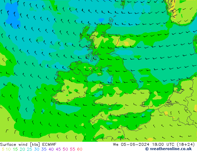 Wind 10 m ECMWF wo 05.06.2024 18 UTC