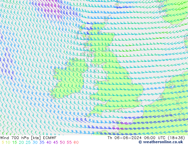 Wind 700 hPa ECMWF Th 06.06.2024 06 UTC