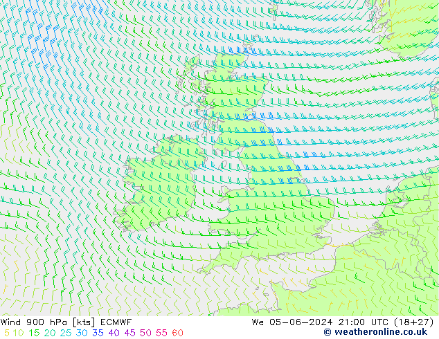 Vento 900 hPa ECMWF Qua 05.06.2024 21 UTC