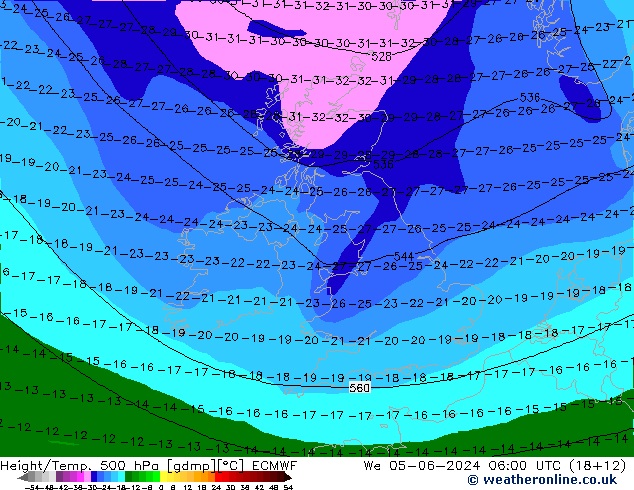 Z500/Rain (+SLP)/Z850 ECMWF Qua 05.06.2024 06 UTC