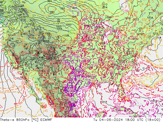 Theta-e 850hPa ECMWF mar 04.06.2024 18 UTC