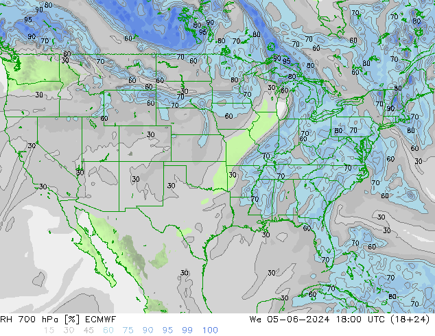 RH 700 hPa ECMWF śro. 05.06.2024 18 UTC