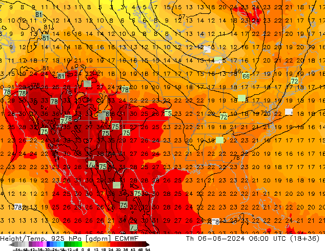 Height/Temp. 925 hPa ECMWF Qui 06.06.2024 06 UTC